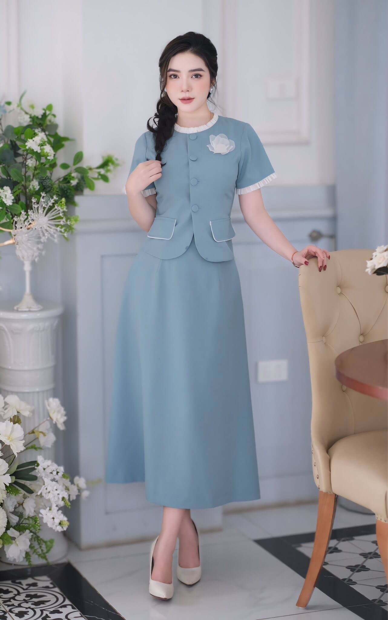 Sơ mi kí giả và chân váy xinh #S94 Thời trang HOA NẤM FASHION