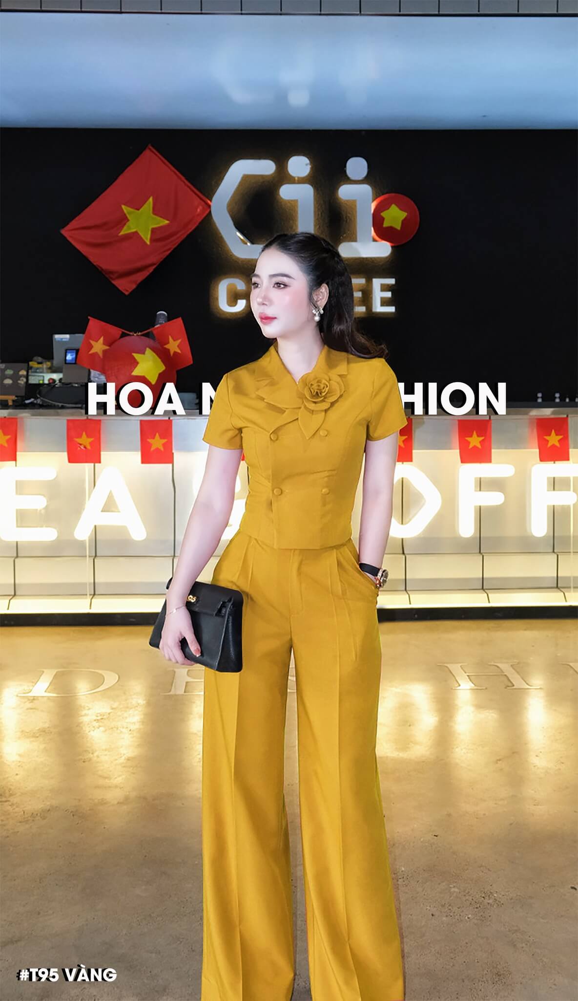 Áo Kí giả  kết hoa cùng Quần xuông dáng dài công sở #T95 Thời trang Hoa Nấm