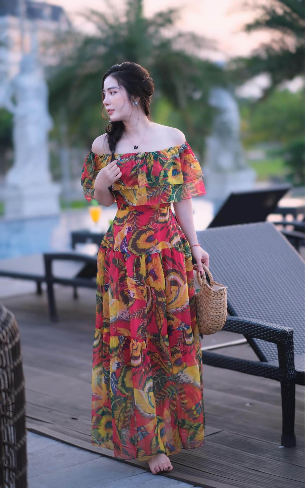 Maxi công chúa 2 tầng dáng dài #s88 hè 2025 Thời trang Hoa Nấm